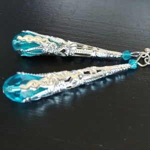 Medieval style blue crystal dangles